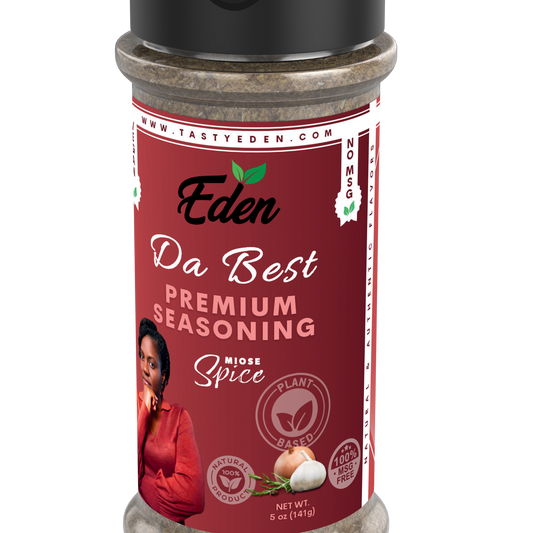 Eden Da Best Premium Seasoning shaker on a white background. vegan, plant-based