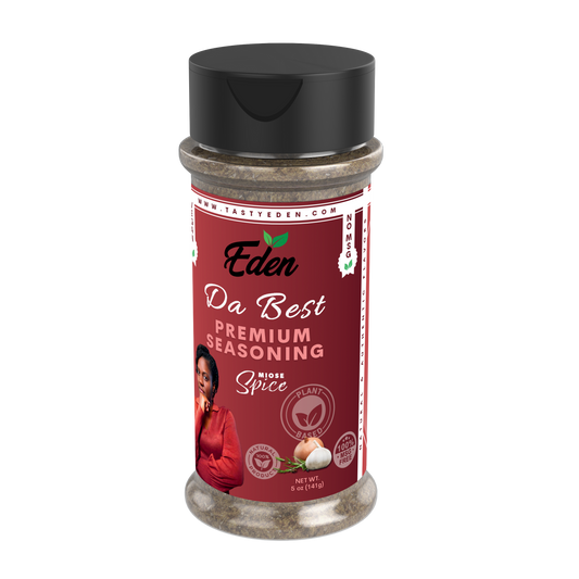 Eden Da Best Premium Seasoning shaker on a white background. vegan, plant-based