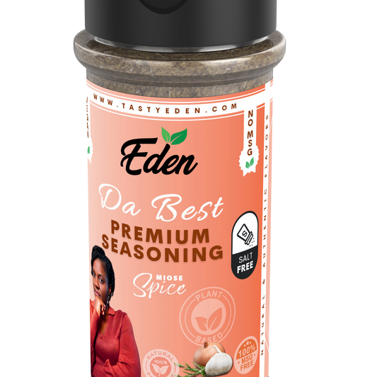 Eden seasoning canister with a woman's face on the label against a white background. Salt free seasonings