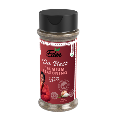 Eden Da Best Premium Seasoning shaker on a white background. vegan, plant-based
