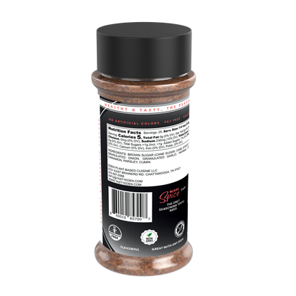 Spice jar with black lid and label on a white background