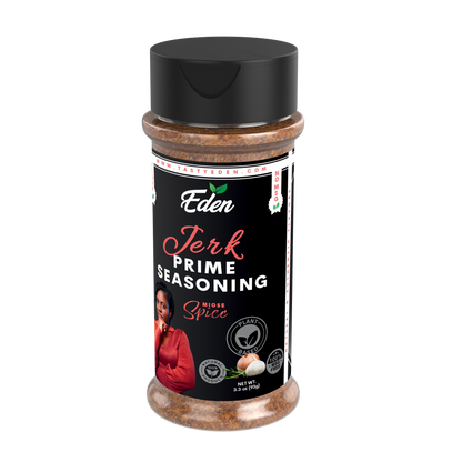 Eden Jerk Prime Seasoning shaker on a white background